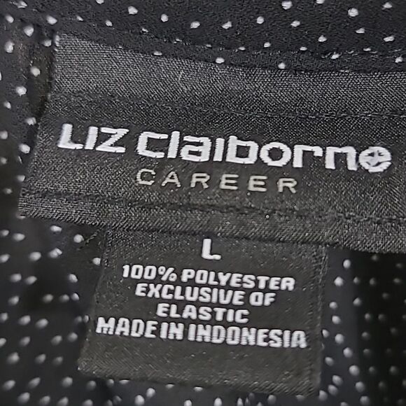 Liz Claiborne Career Black Polka Dot Tassel Tie Flutter Sleeve Chiffon Blouse - Picture 5 of 10